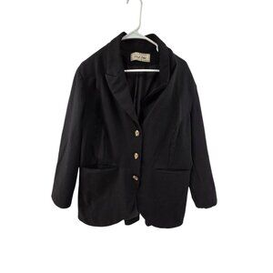 Sheryl Crow Black Rhinestone Skull Faux Suede Elbow  Curved Front Blazer Sz M